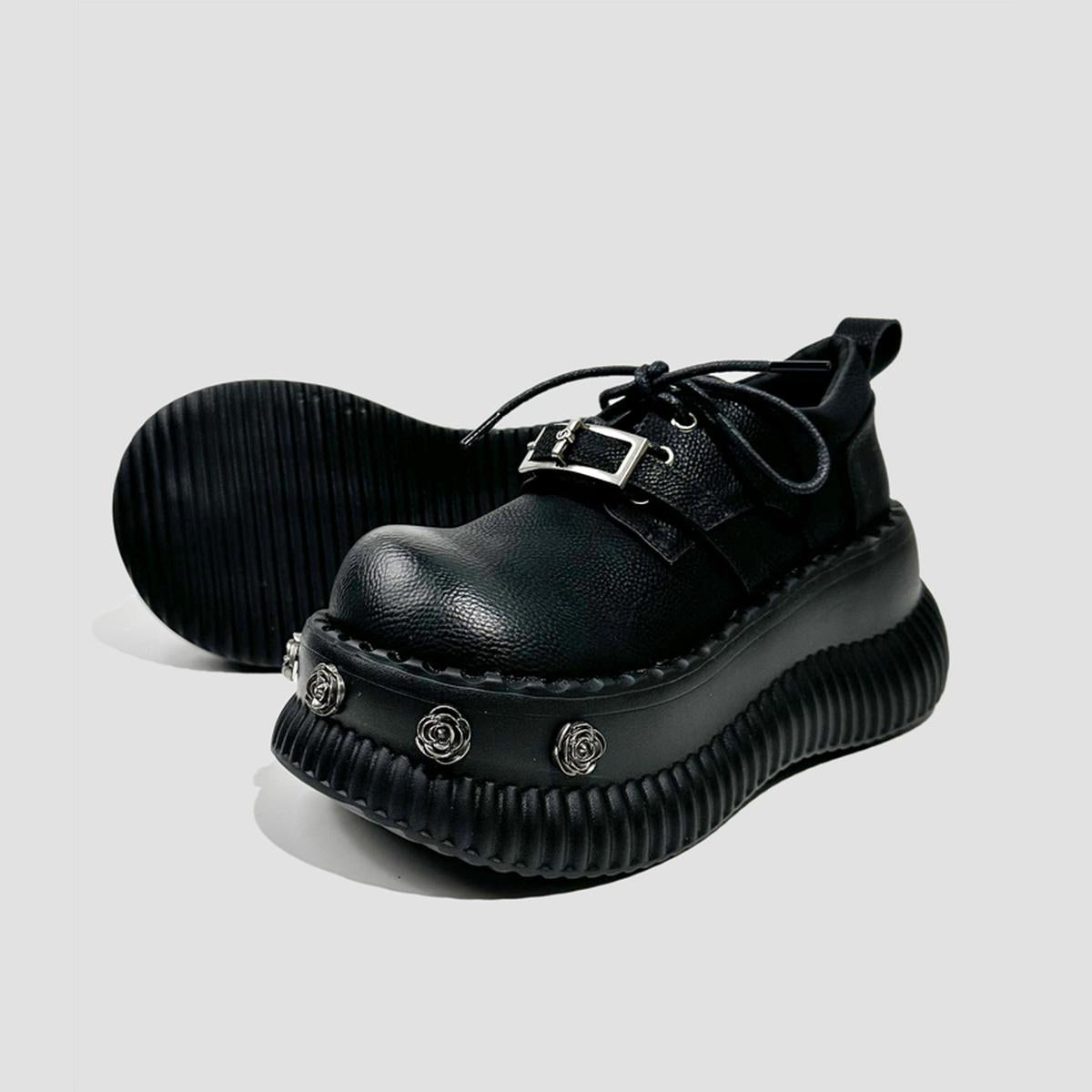 Rose Studded Platform Derby Shoes