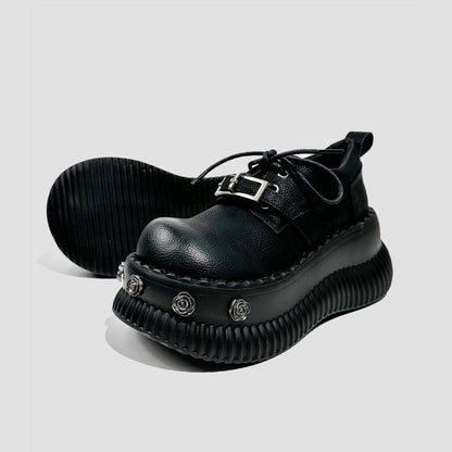 Rose Studded Platform Derby Shoes