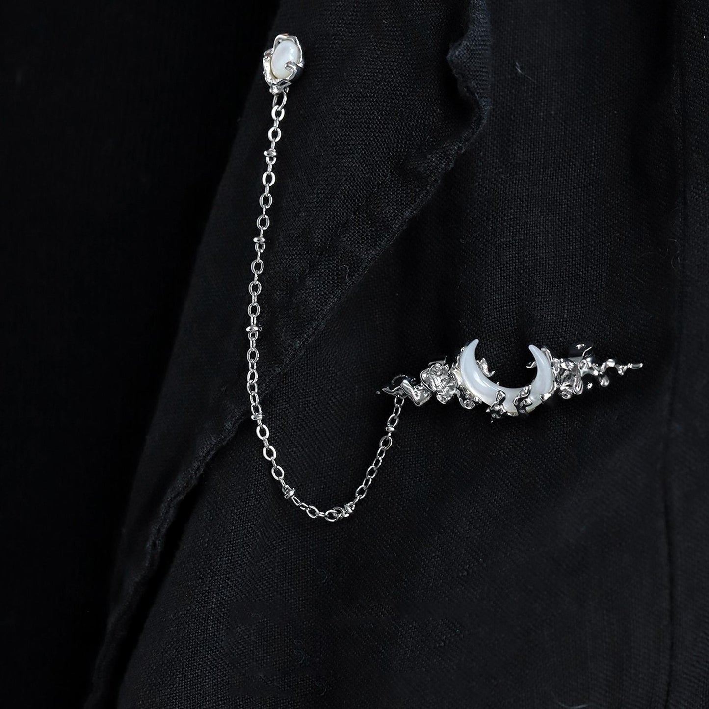 Silver Crescent Chain Brooch