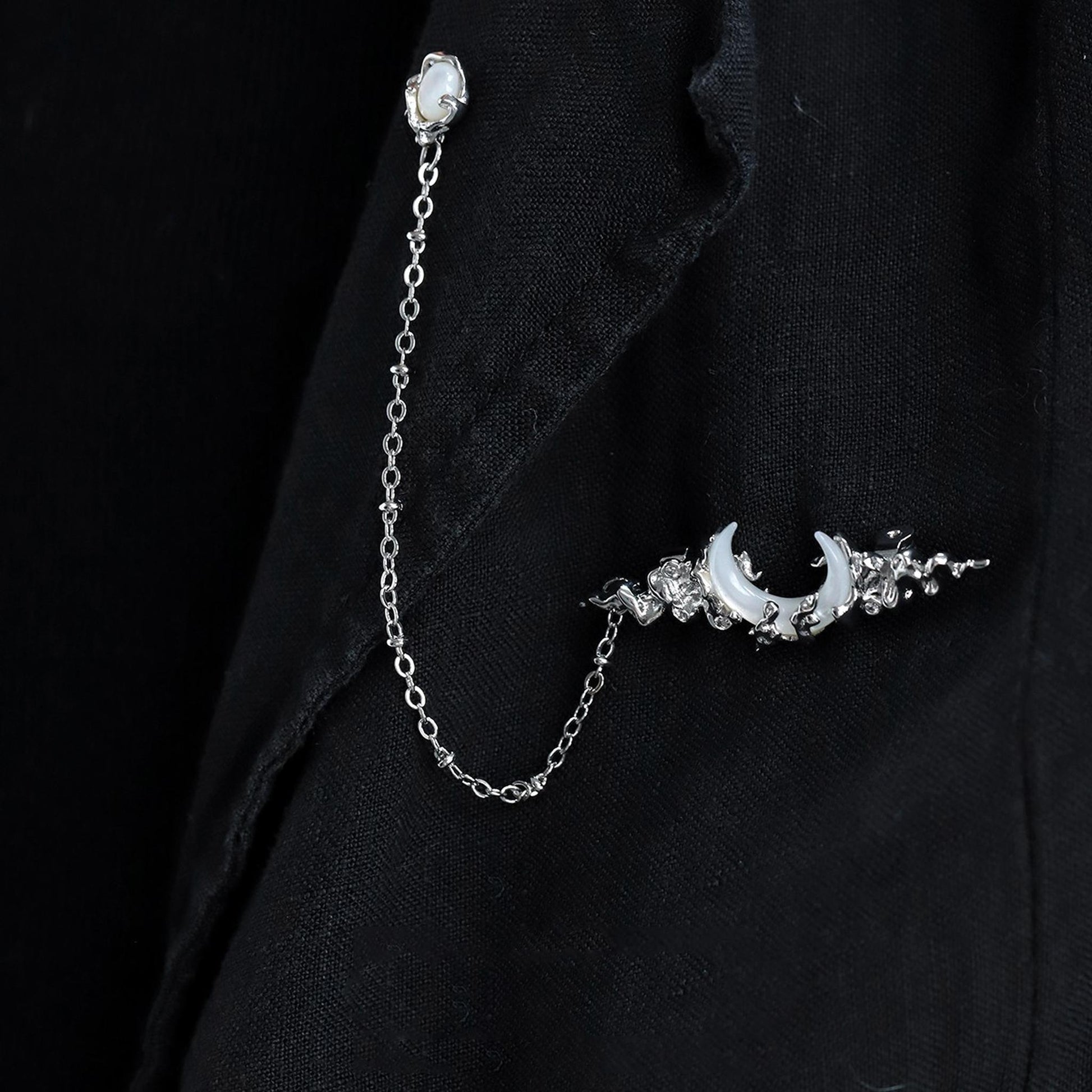 Silver Crescent Chain Brooch