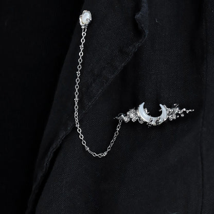 Silver Crescent Chain Brooch
