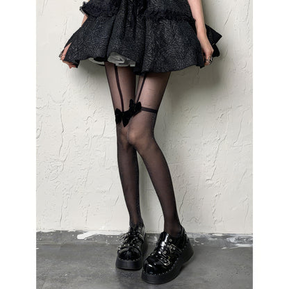 Velvet Bow Garter Sheer Tights