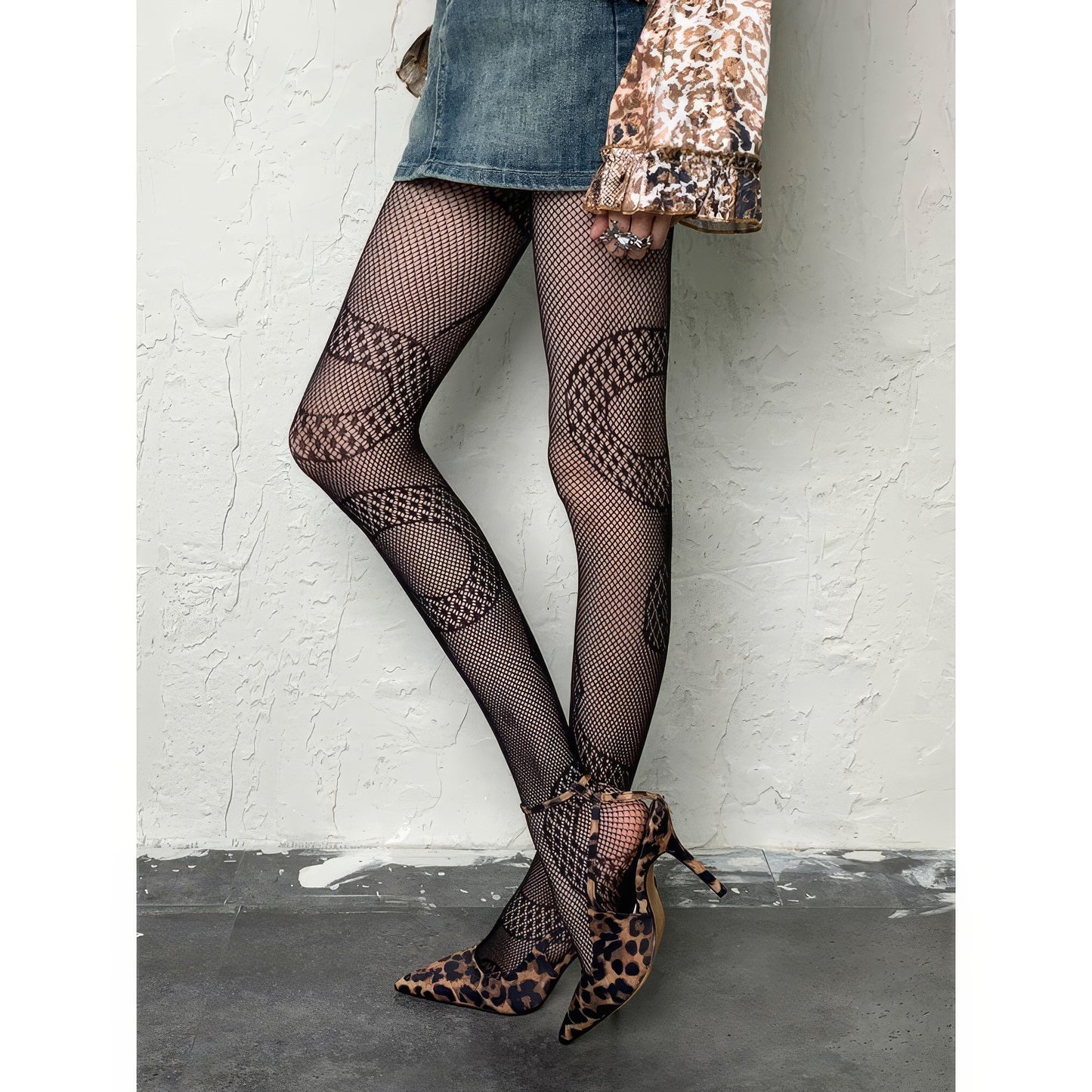 Snake Pattern Mesh Tights