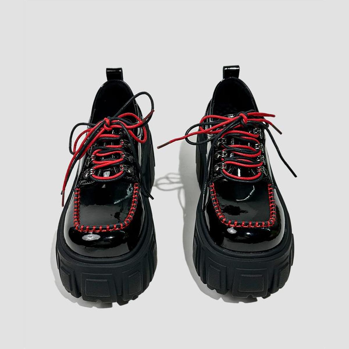Black Patent Contrast Stitch Platform Shoes