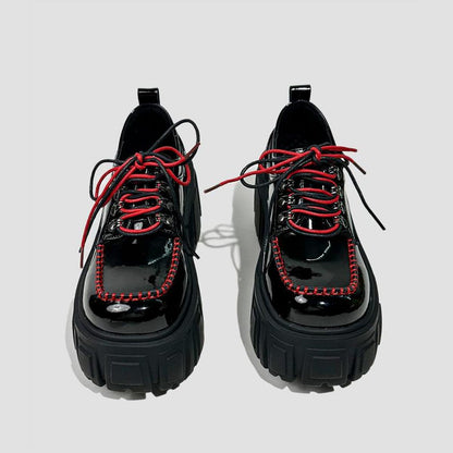 Black Patent Contrast Stitch Platform Shoes