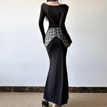 Plaid Accent Bodycon Maxi Dress