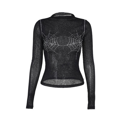 Sheer Rhinestone Spiderweb Top