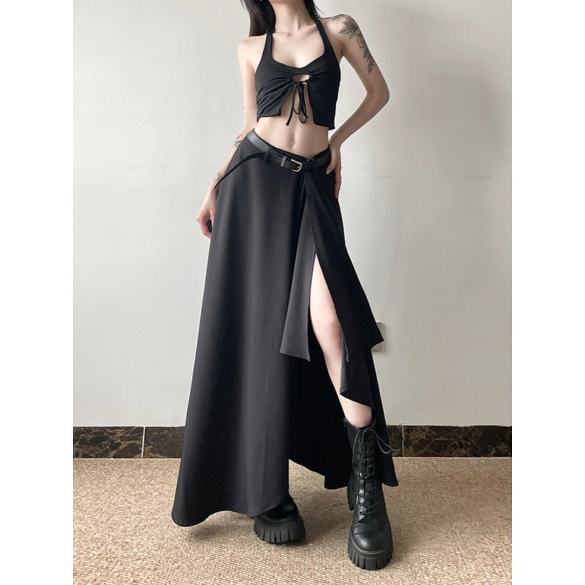 Asymmetrical Slit Maxi Skirt