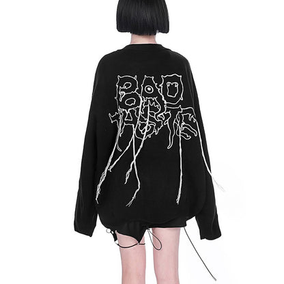 Hook Closure Graphic Back Knit Cardigan