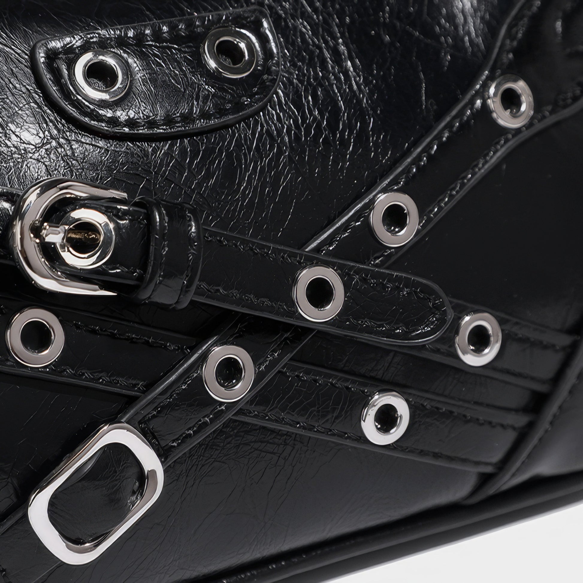 Buckle Strap Glossy Baguette Bag