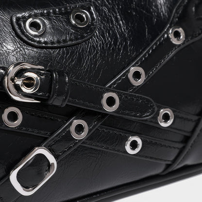 Buckle Strap Glossy Baguette Bag