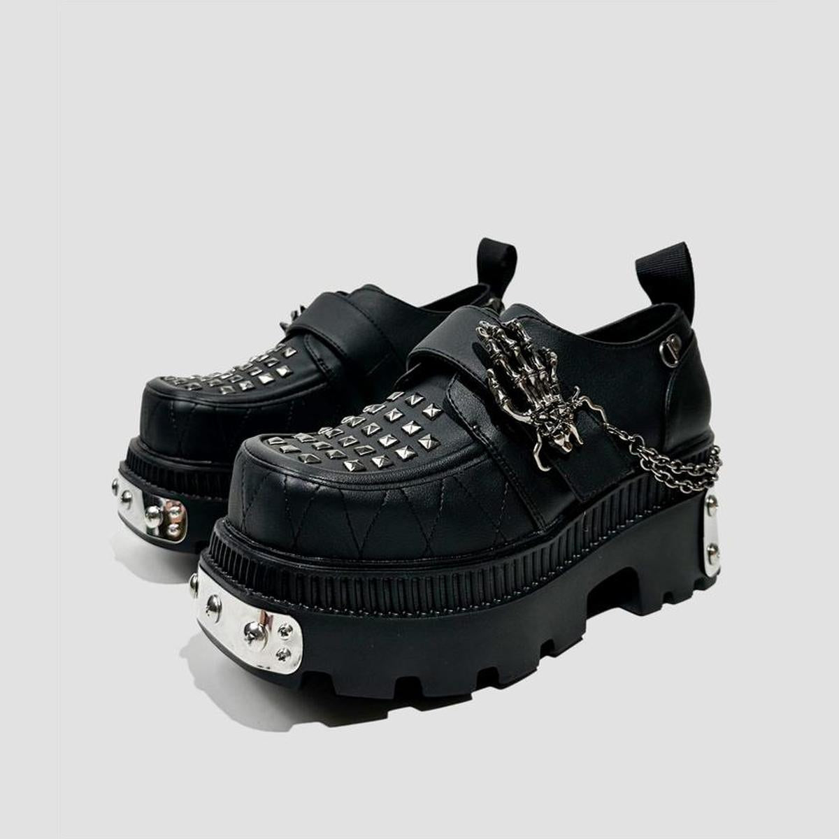 Black Chain Studded Platform Shoes