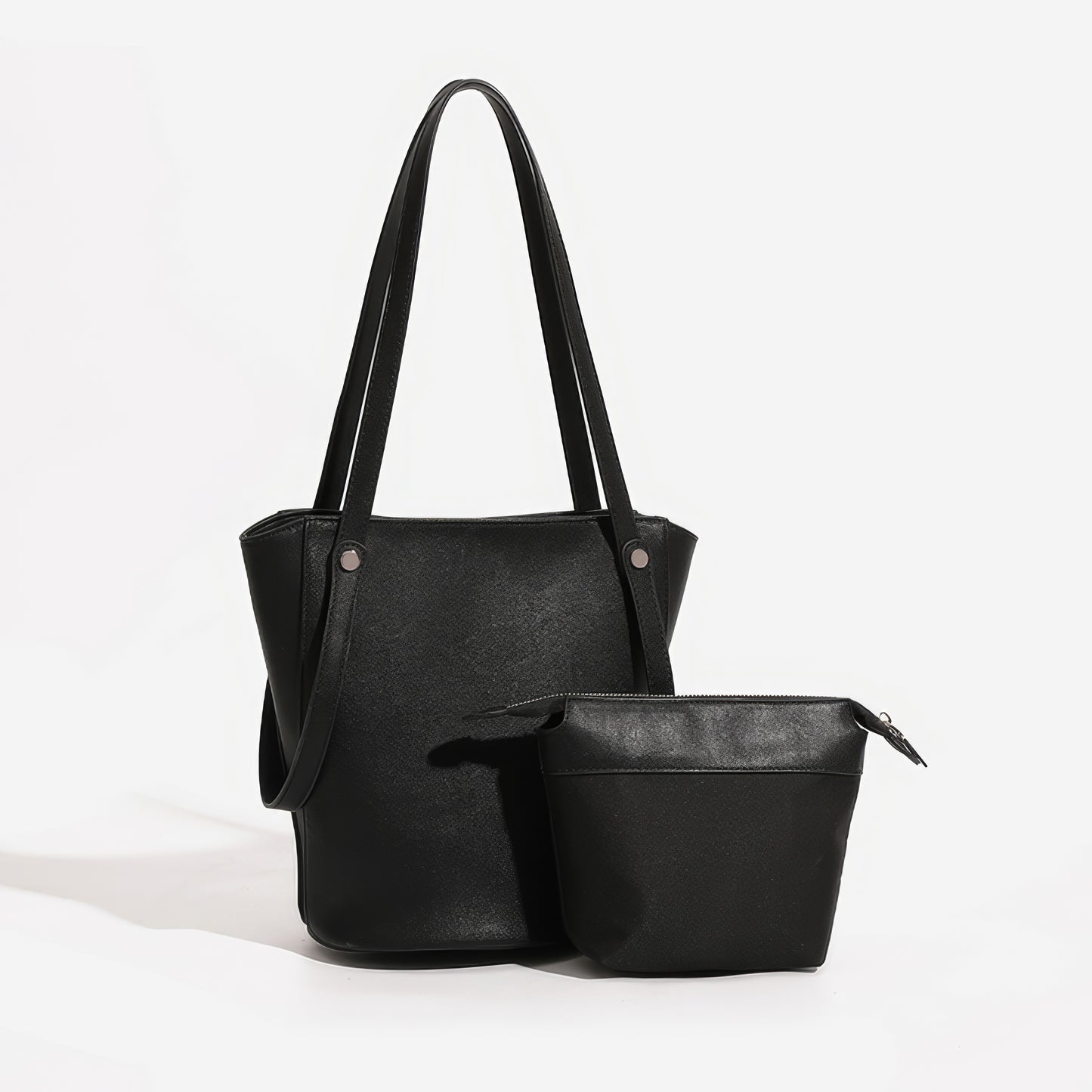 Minimal Black Faux Leather 2-Piece Tote Set