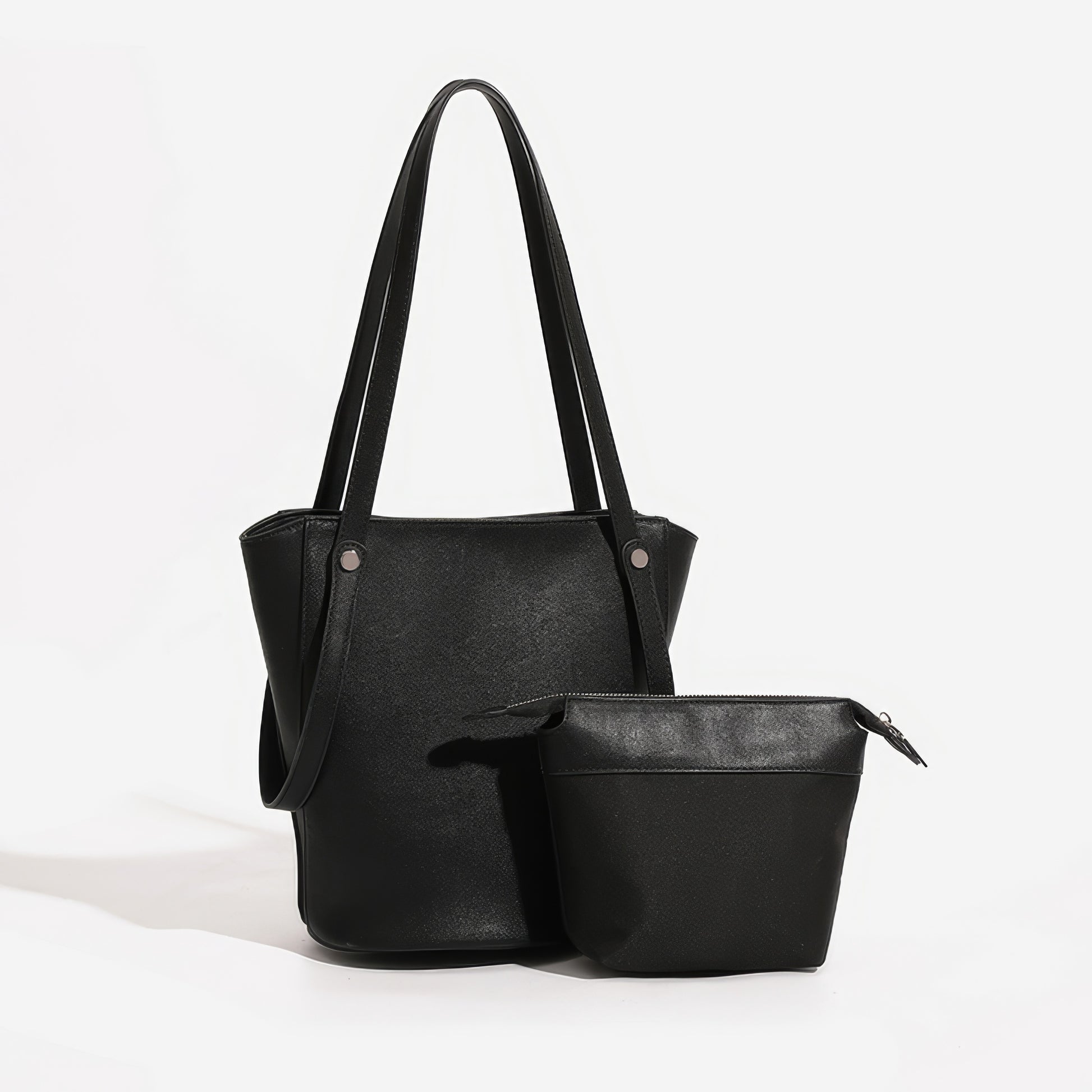 Minimal Black Faux Leather 2-Piece Tote Set
