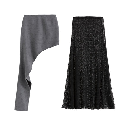 Layered Lace Asymmetrical Skirt Set