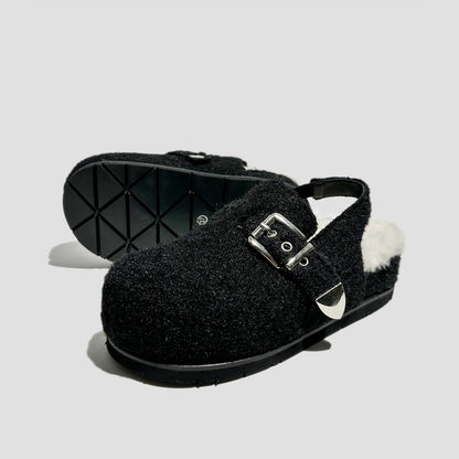 Black Fuzzy Buckle Slingback Clogs