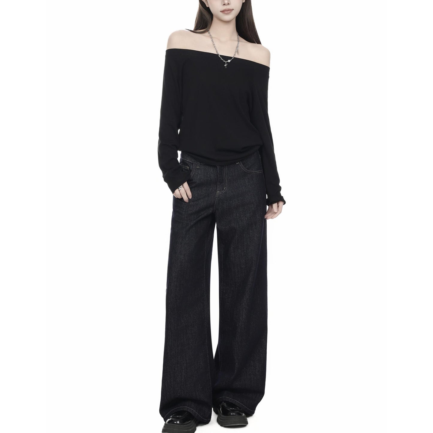 Off-Shoulder Long Sleeve Jersey Top