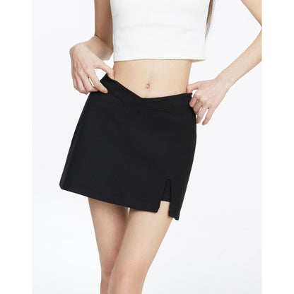 V-Waist Slit Hem Mini Skirt