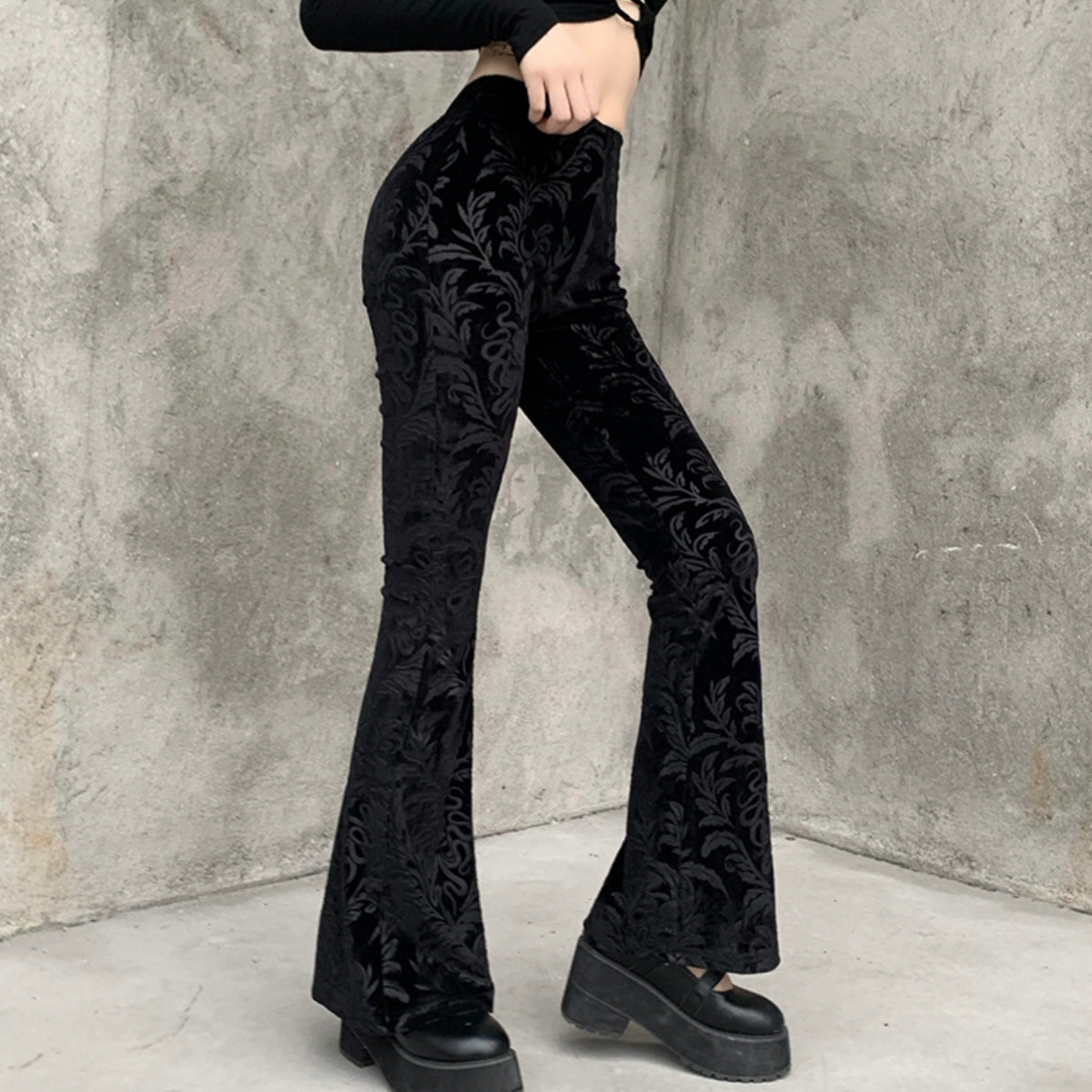 Black Velvet Flare Pants