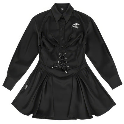 Satin Corset Pleated Shirt Dress