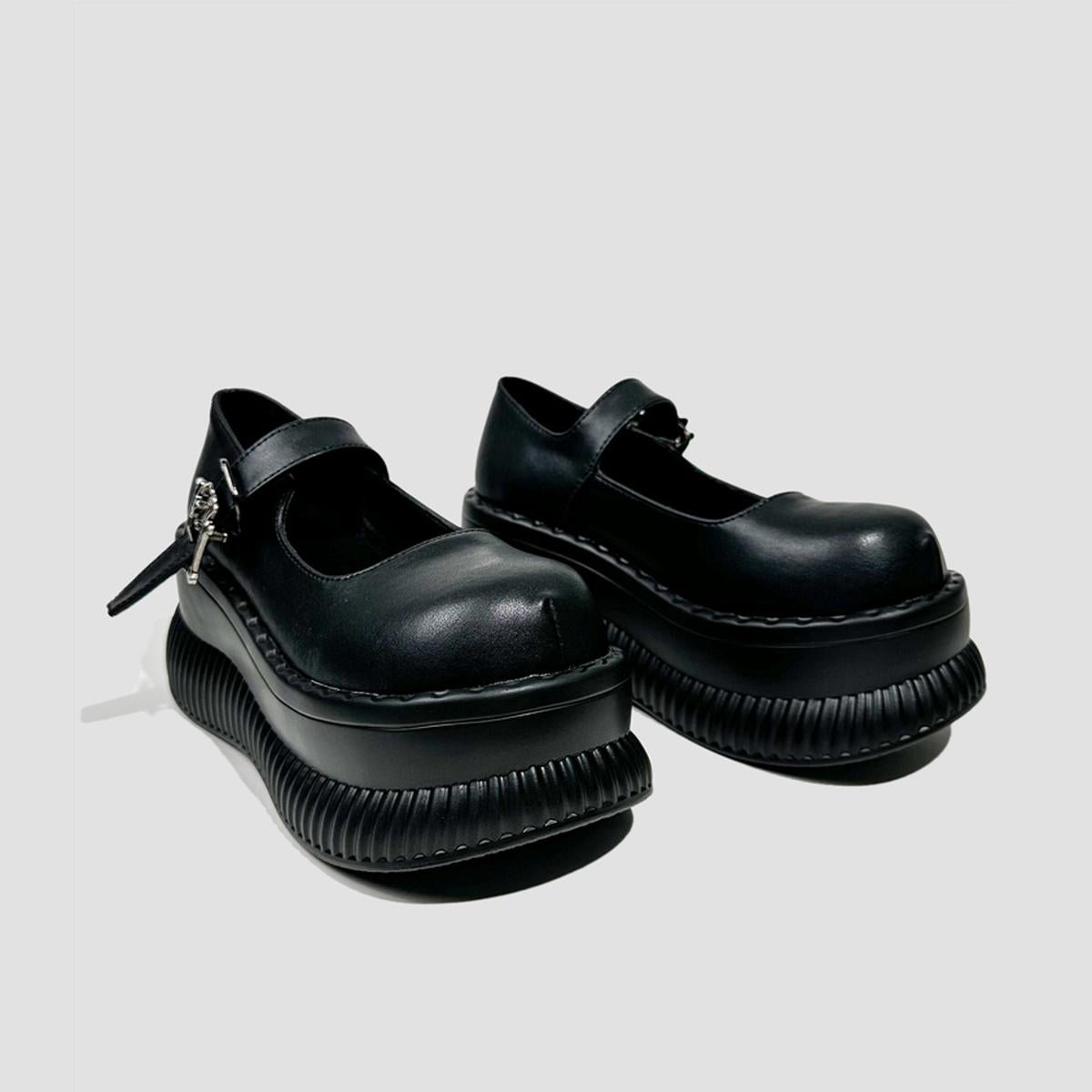 Black Platform Buckle Mary Jane Shoes