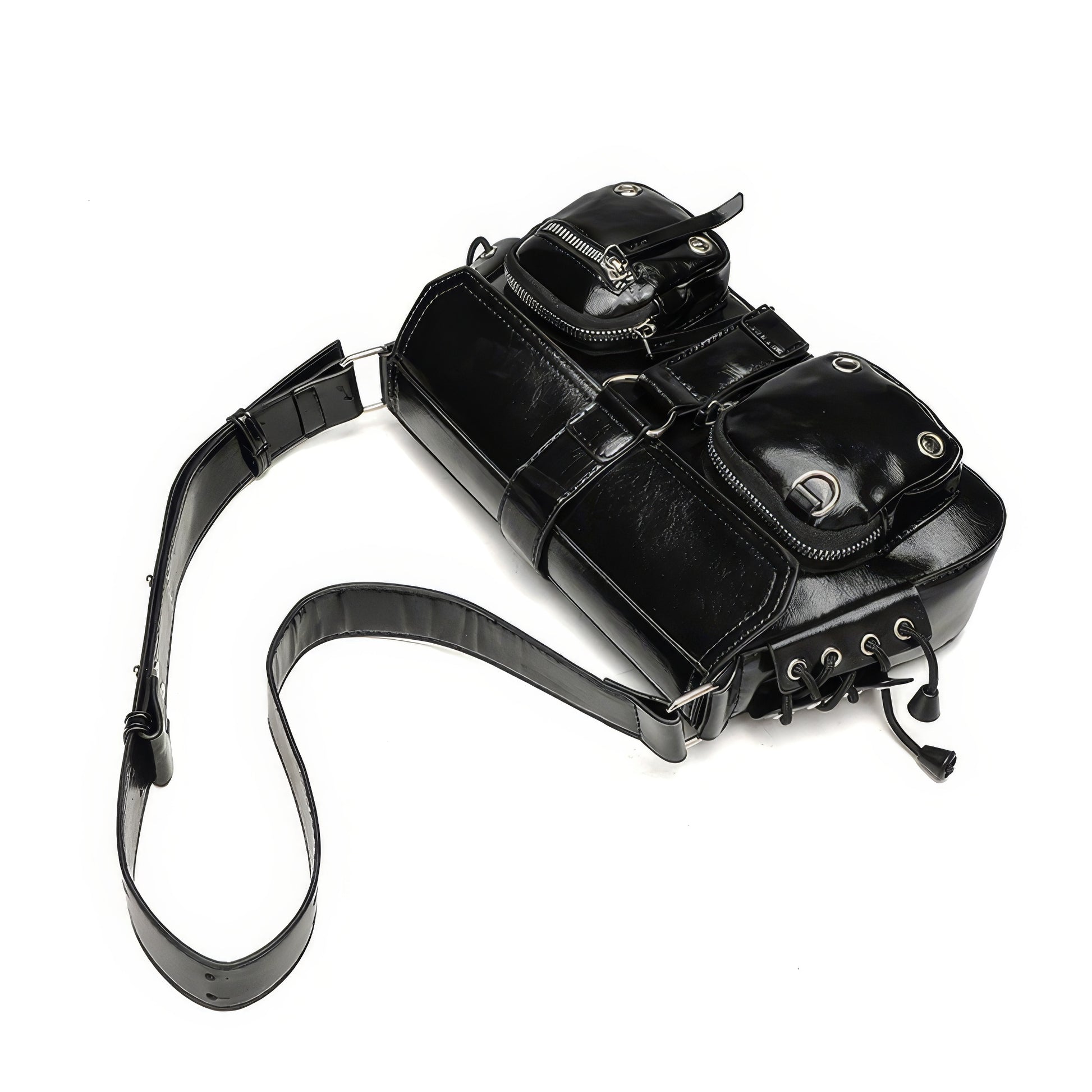 Glossy Buckle Multi-Pocket Shoulder Bag
