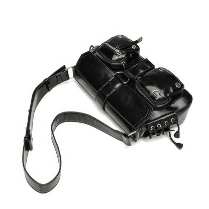 Glossy Buckle Multi-Pocket Shoulder Bag