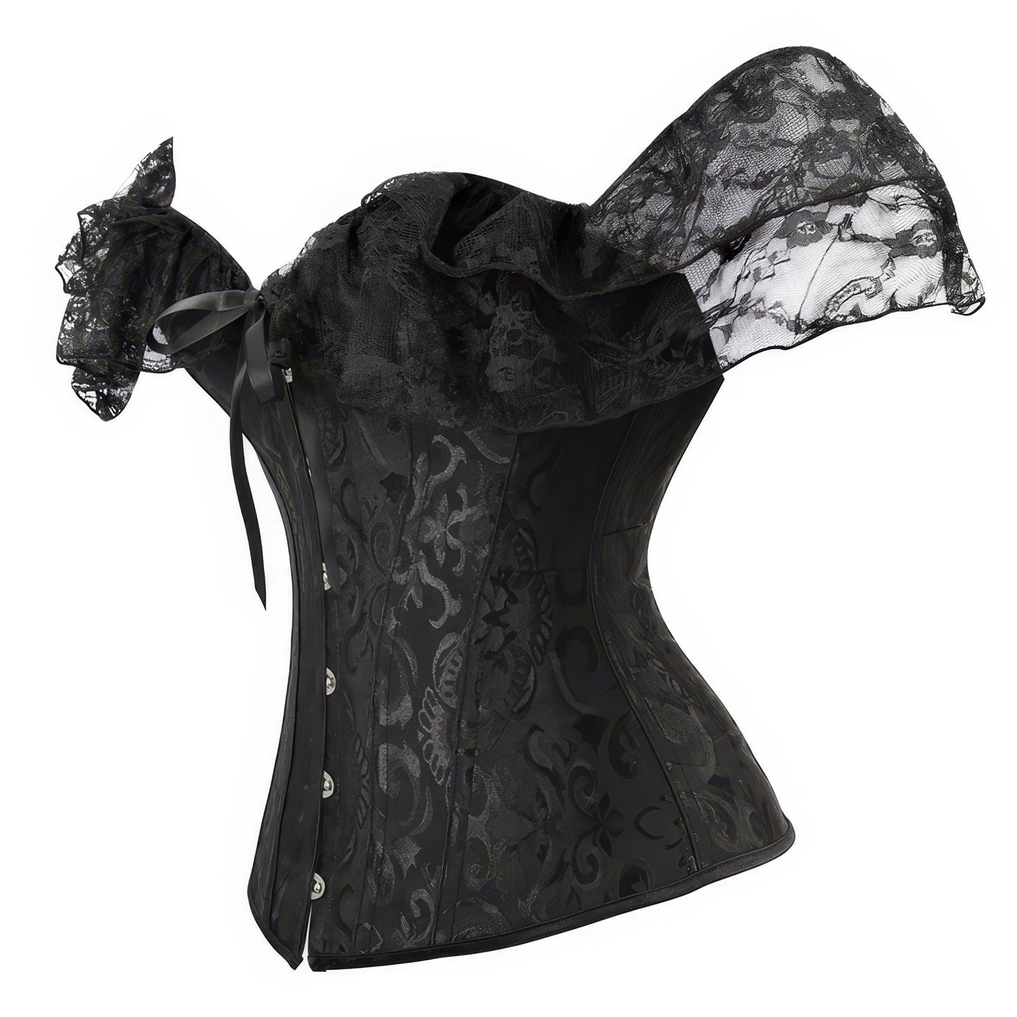 Off Shoulder Lace Trim Jacquard Corset