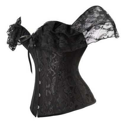 Off Shoulder Lace Trim Jacquard Corset
