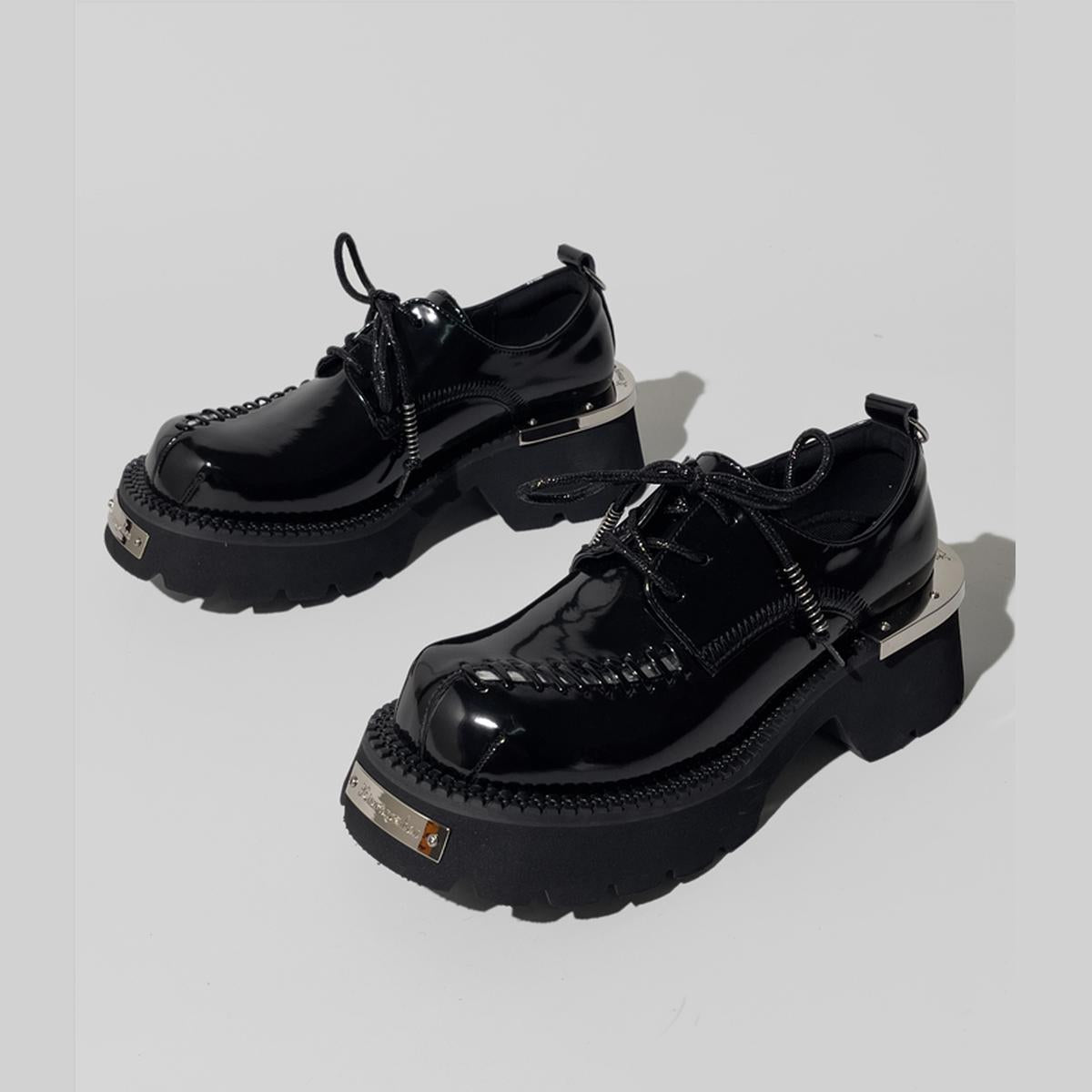 Black Patent Metal-Trim Platform Shoes