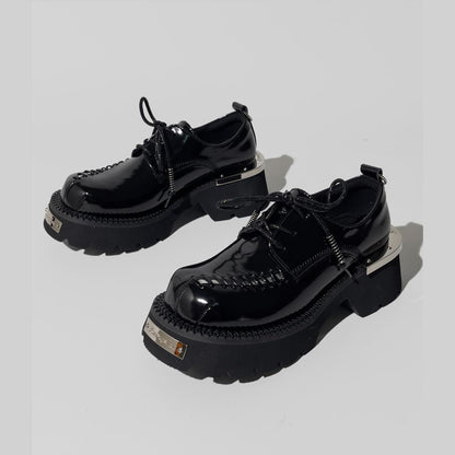 Black Patent Metal-Trim Platform Shoes