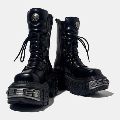Black Cyber Buckle Platform Boots