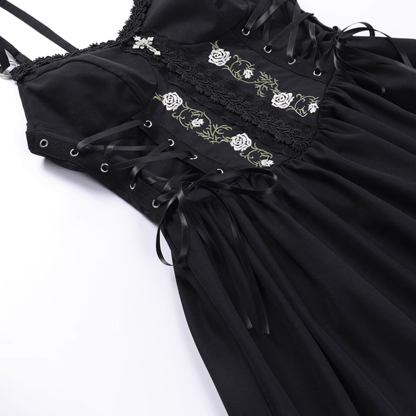 Black Lace-Up Corset Dress