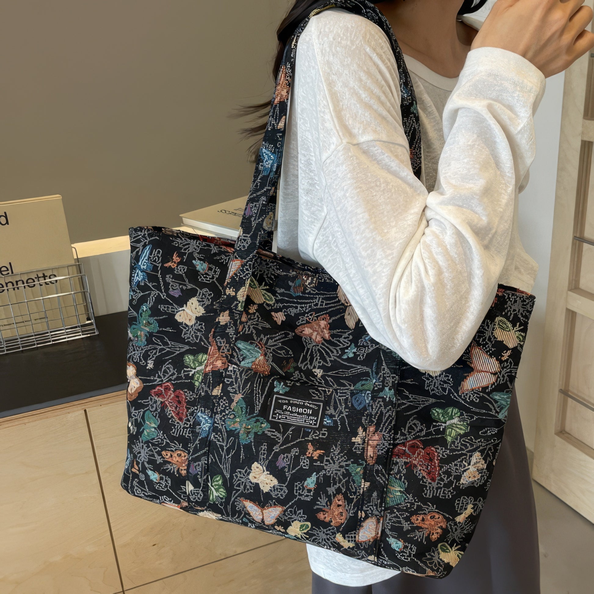 Embroidered Butterfly Garden Canvas Tote