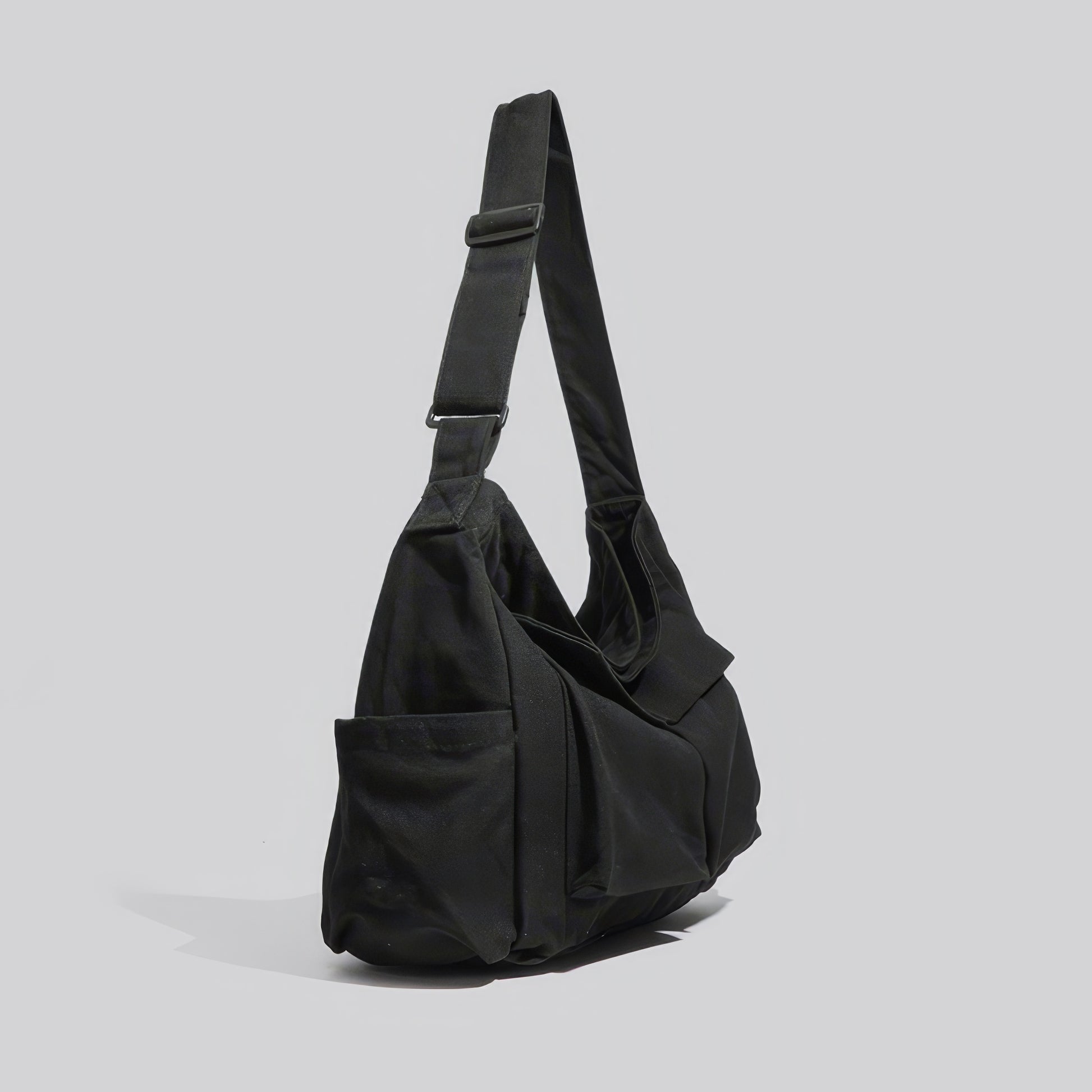 Black Canvas Multi-Pocket Shoulder Bag