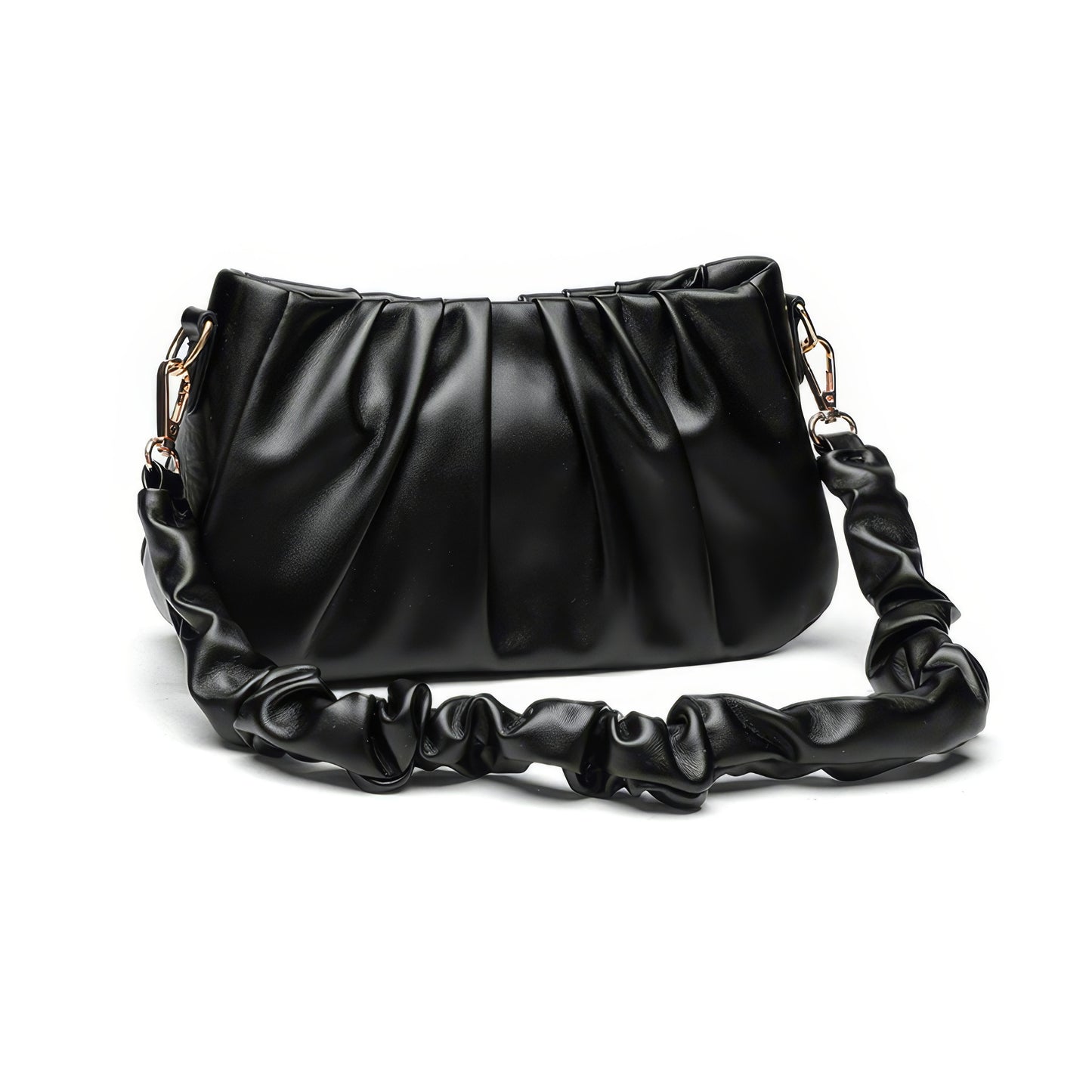 Ruched Satin Strap Faux Leather Bag