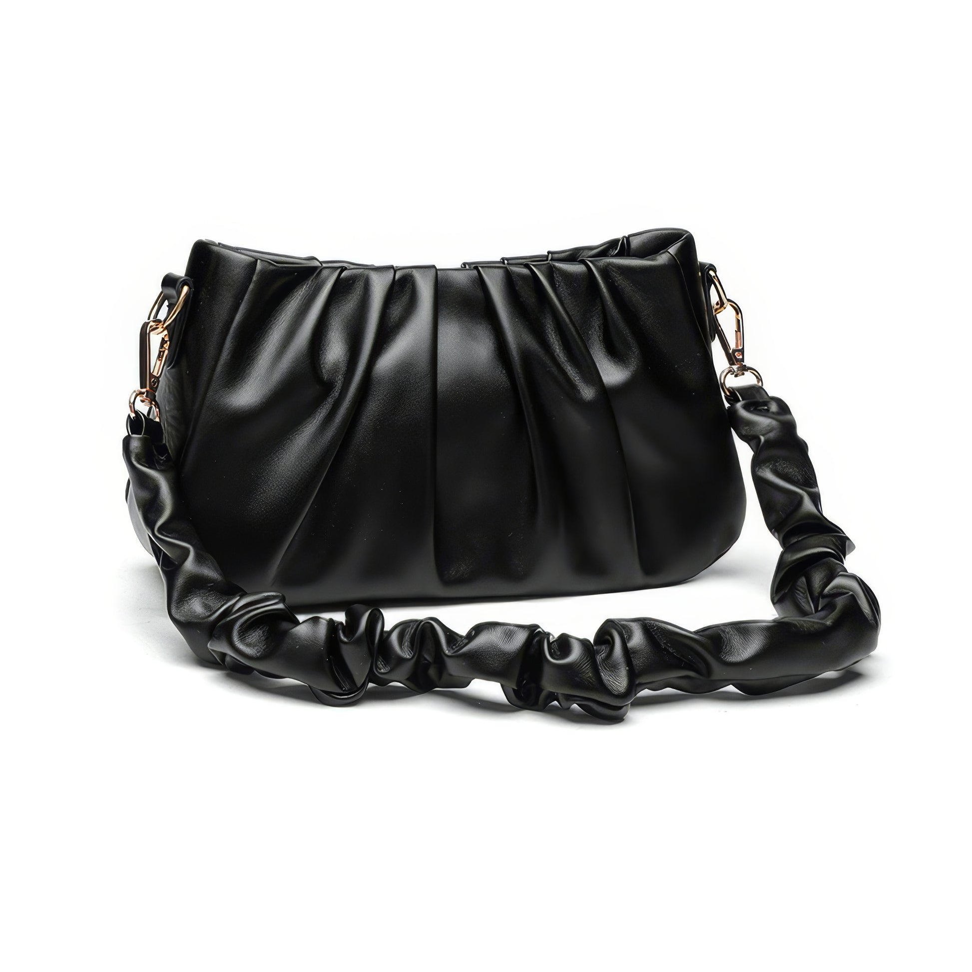 Ruched Satin Strap Faux Leather Bag