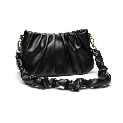 Ruched Satin Strap Faux Leather Bag