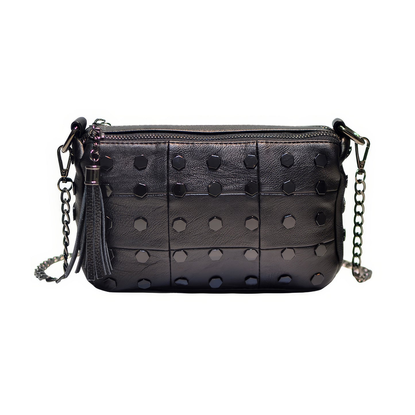 Hex Stud Tassel Chain Crossbody Bag