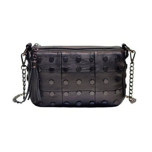 Hex Stud Tassel Chain Crossbody Bag