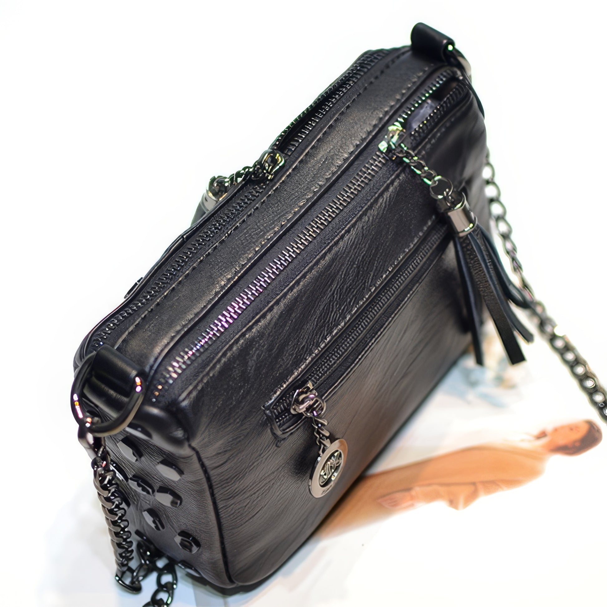 Hex Stud Tassel Chain Crossbody Bag