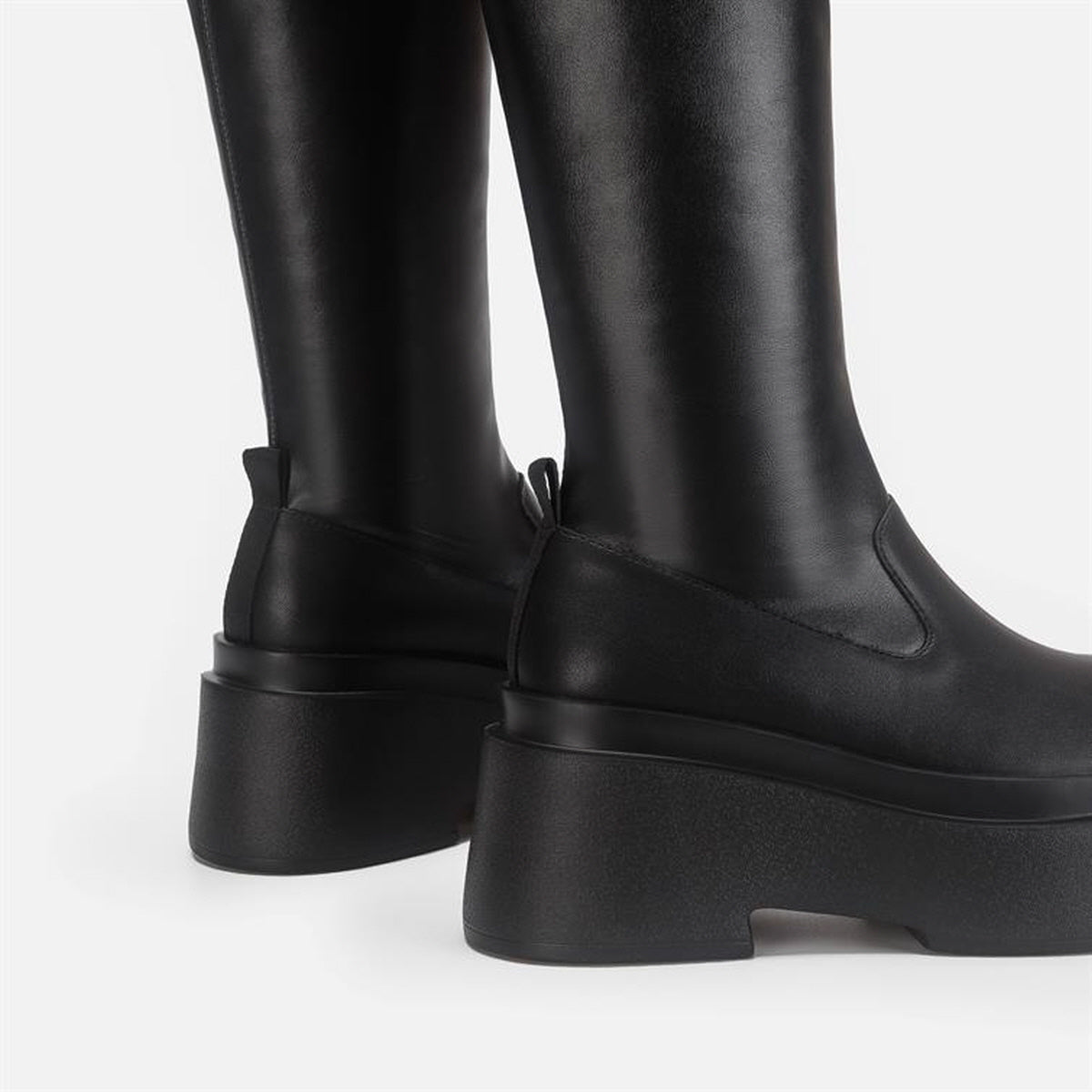 Black Stretch Platform Knee Boots