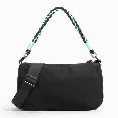 Two-Tone Rope Strap Black Nylon Shoulder Bag