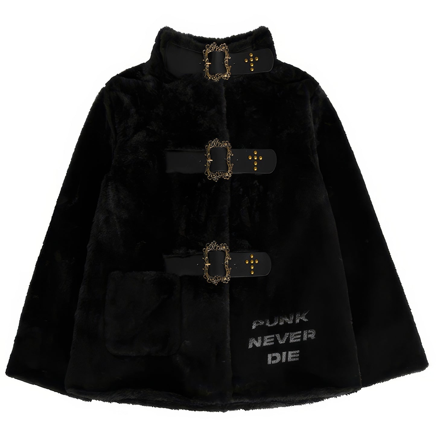 Faux Fur Buckle Strap Oversized Coat