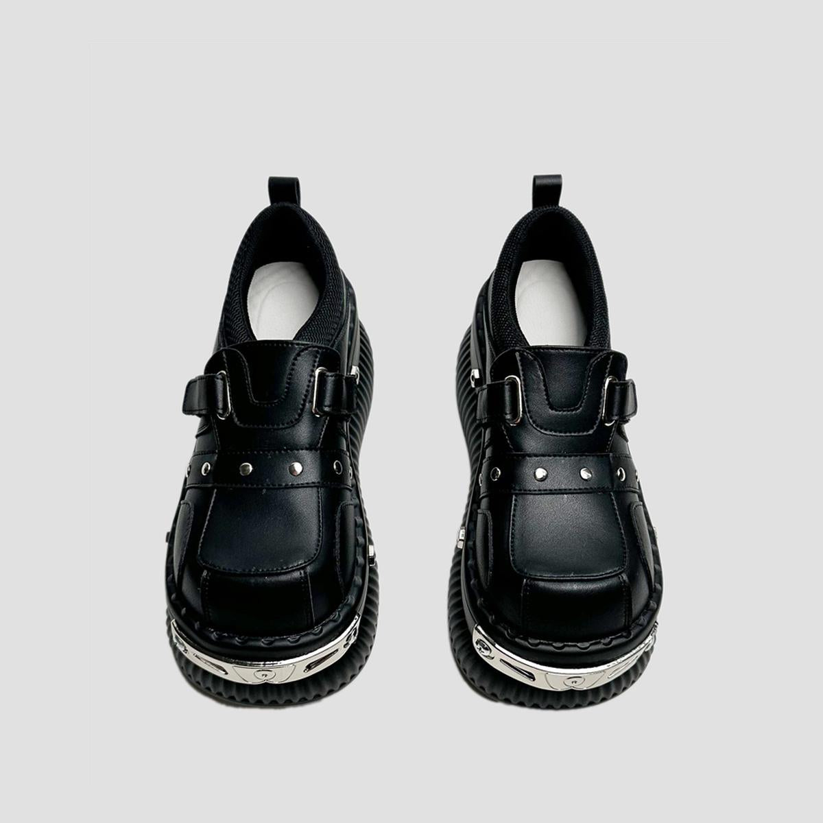 Black Metal-Plated Platform Sneakers