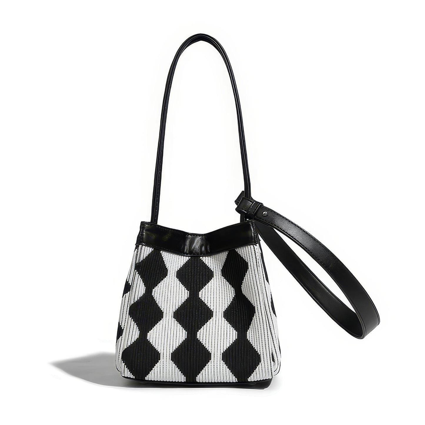 Wavy Checkered Knit Shoulder Bag