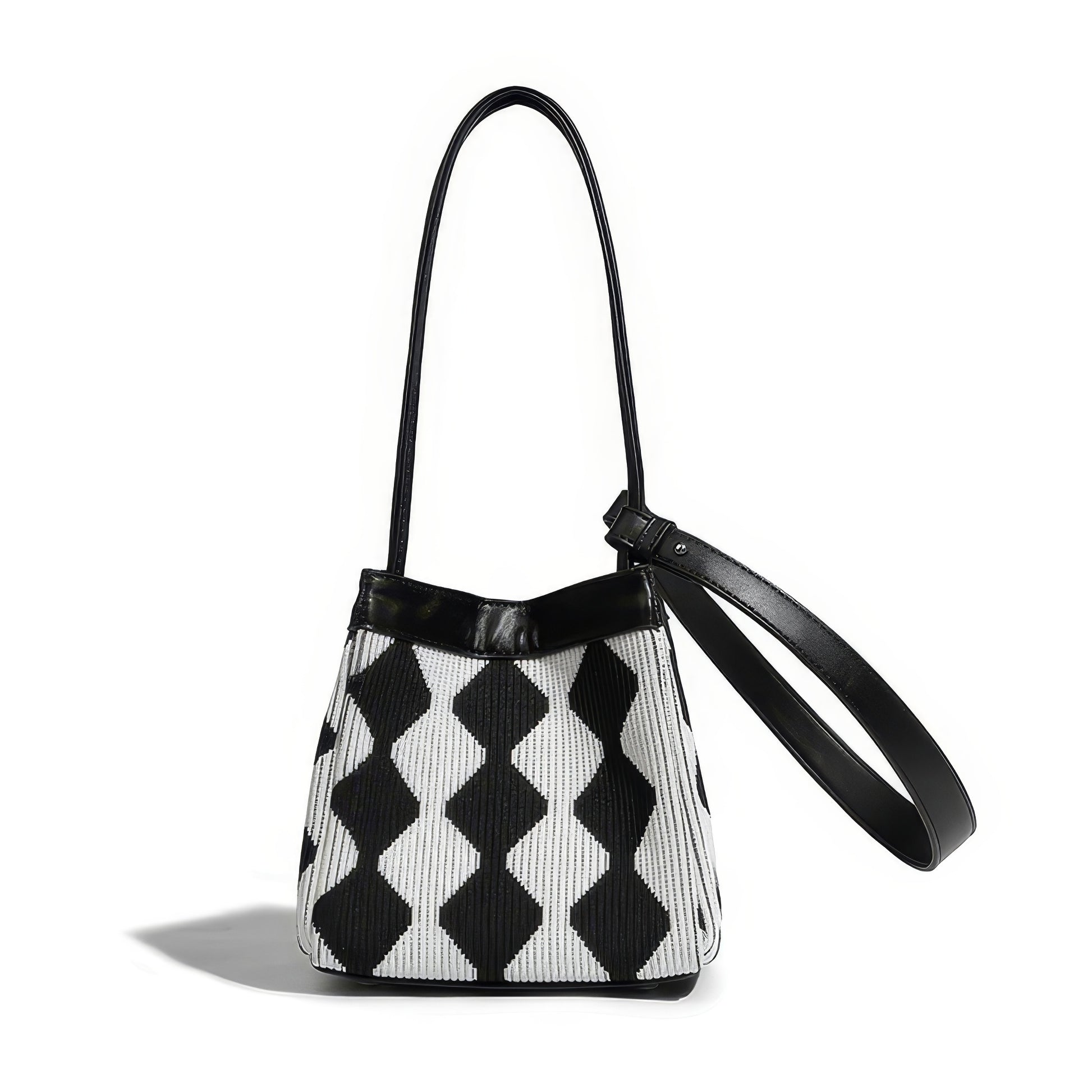 Wavy Checkered Knit Shoulder Bag