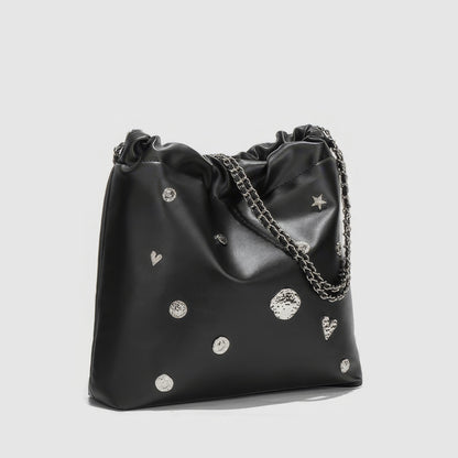 Metallic Studded Drawstring Shoulder Bag