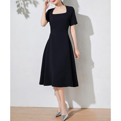 Square Neckline Black A-Line Dress