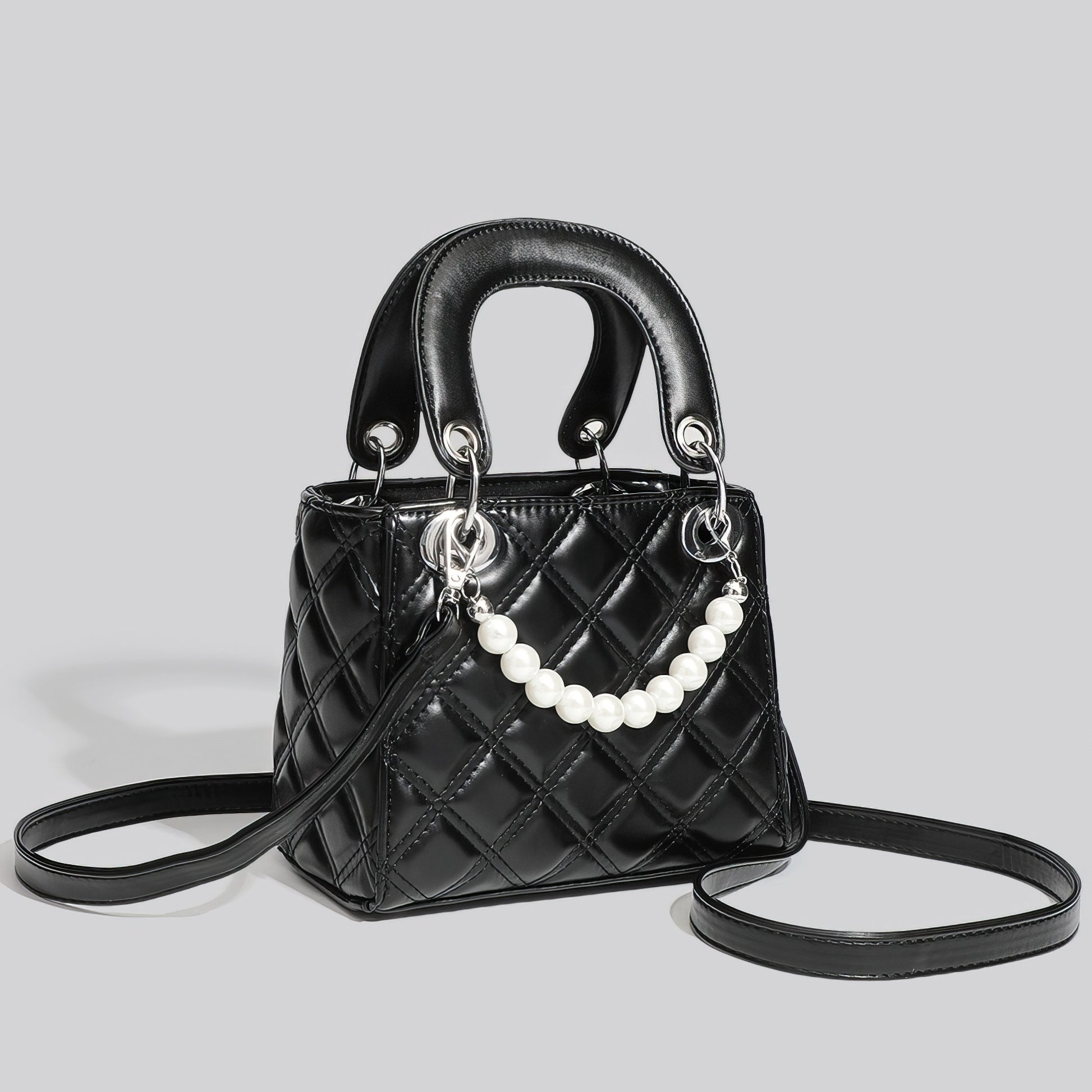 Mini Quilted Pearl Charm Box Bag